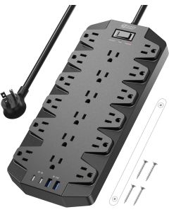 SUPERDANNY 18-Outlet Advanced Power Strip & Surge Protector with 4 USB-Ports (2 USB-C)